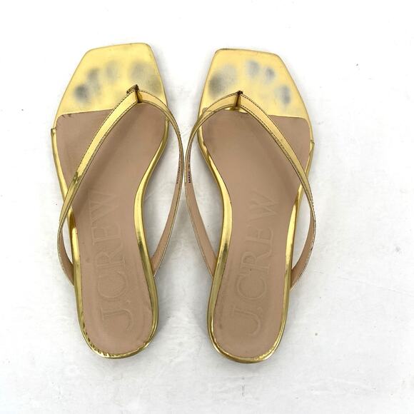 J Crew Gold Metallic Square Toe Flip Flop Sandal Women's Size 8 - Picture 4 of 5